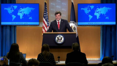 সংবাদ সম্মেলনে কথা বলছেন মার্কিন পররাষ্ট্র দপ্তরের প্রিন্সিপাল ডেপুটি স্পোকসপারসন টমাস টমি পিগট। ছবি : ভিডিও থেকে